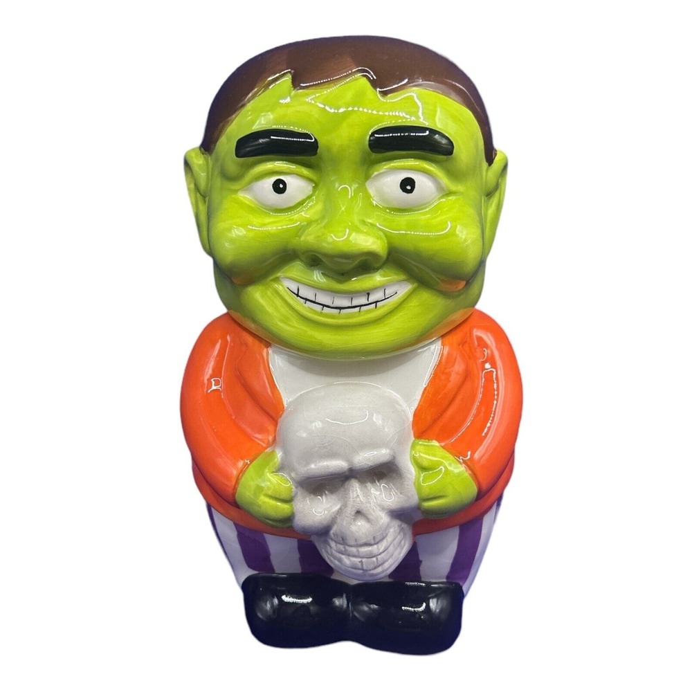 Halloween Frankenstein Monster Ceramic Cookie Jar Skull Green‎ Orange Purple